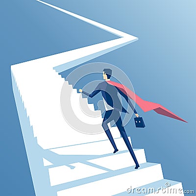 Super businessman and stairs Vector Illustration