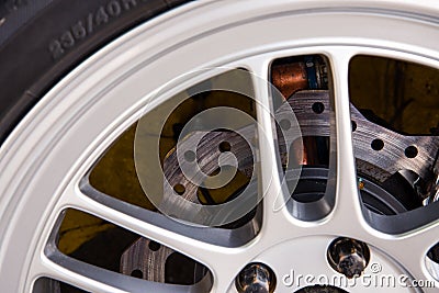 Super car disc-brake with alloy wheel Stock Photo