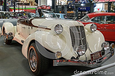 Super-charged vintage passenger car in perfect condition. Exhibit from the Technical Museum Sinsheim, Germany Editorial Stock Photo