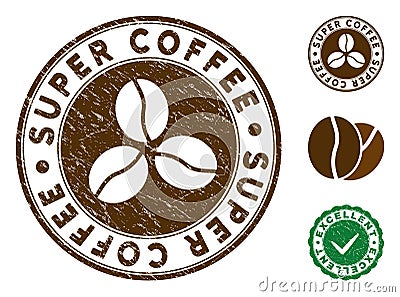 Super Coffee Stamp with Dust Effect Vector Illustration