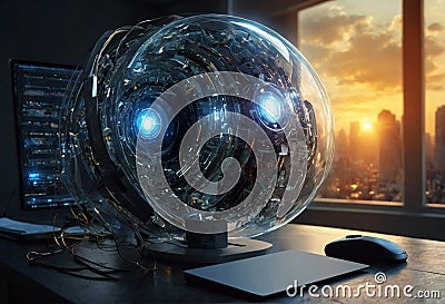 Super computer. Time machine. Generative AI Stock Photo