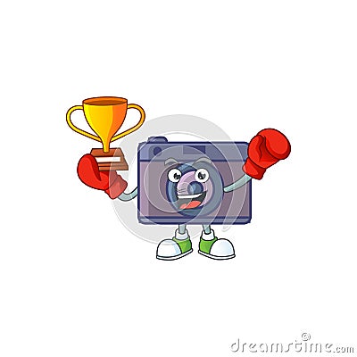 Super cool Boxing winner of retro camera in mascot cartoon design Vector Illustration