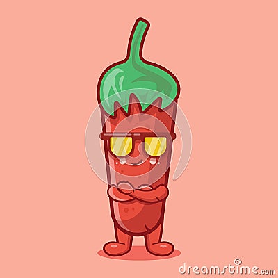 Super cool chili character mascot isolated vector illustration in flat style Vector Illustration