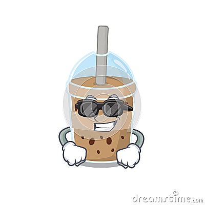 Super cool chocolate bubble tea mascot character wearing black glasses Vector Illustration