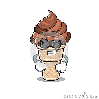 Super cool chocolate ice cream mascot character wearing black glasses Vector Illustration