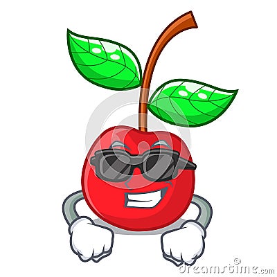 Super cool fruit cherry above wooden character table Vector Illustration