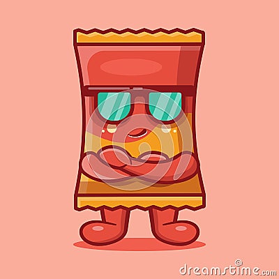 Super cool snack chip character mascot isolated cartoon in flat style Vector Illustration