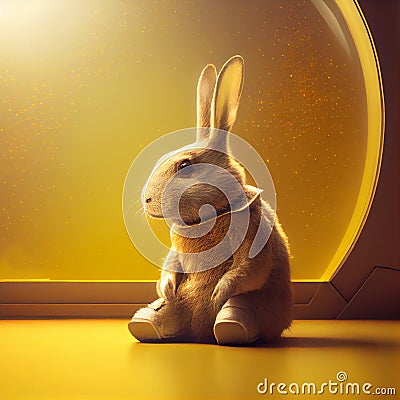 Super cute pet astronaut rabbit in a spacesuit in space Stock Photo