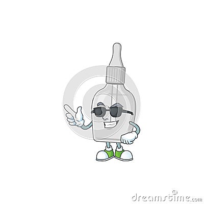 Super cute bottle with pipette cartoon character wearing black glasses Vector Illustration