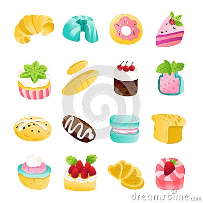 Super Cute Cakes Desserts Vector Illustration