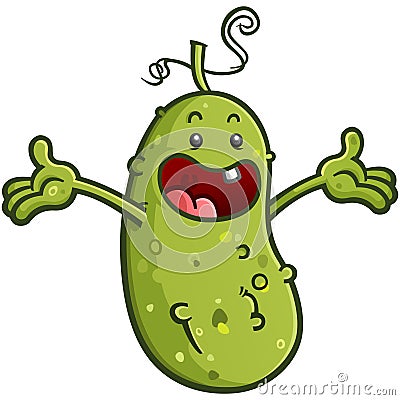 Super cute childish pickle cartoon raising arms to hug his friends Vector Illustration