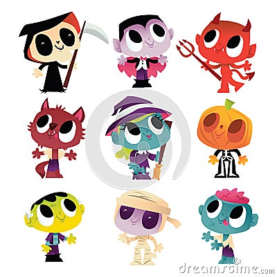 Super Cute Halloween Monsters And Ghouls Vector Illustration