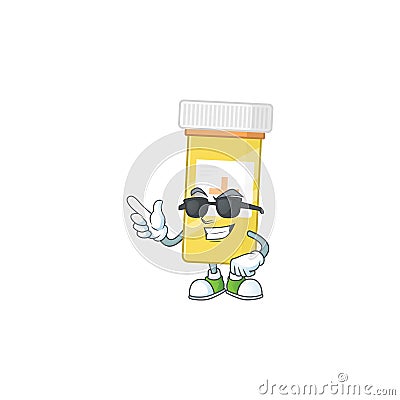 Super cute medicine bottle cartoon character wearing black glasses Vector Illustration
