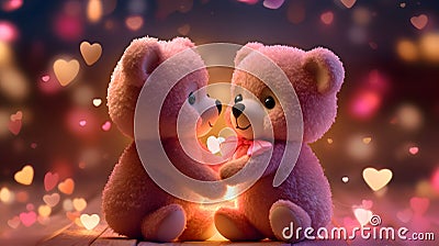 Super cute Teddy bears couple in love. Happy Valentine's day concept background. AI generated image Stock Photo