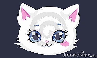 Super cute vector children's illustration. Muzzle of a beautiful cute white kitten. Print for printing on Vector Illustration