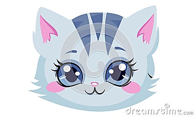 Super cute vector children's illustration. Muzzle of a beautiful cute Grey kitten. Print for printing on Vector Illustration