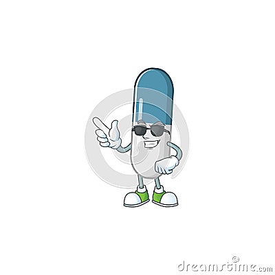 Super cute vitamin pills cartoon character wearing black glasses Vector Illustration