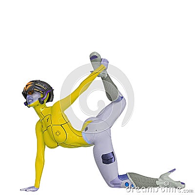 Super cyborg girl stretching Stock Photo