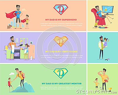 Super Dad with his Kids Vector Illustration