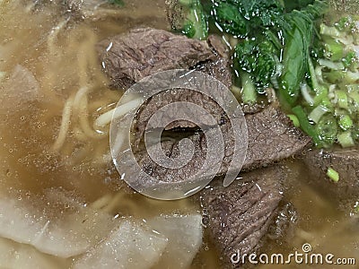 super delicious japanese and korean fusion beef ramen, Bowl of mouth watering Japanese ramen for single serving Stock Photo