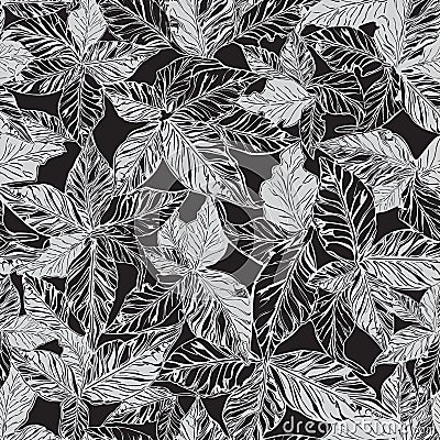 Super Detailed Leaf Seamless Pattern in Black and Grey Vector Illustration