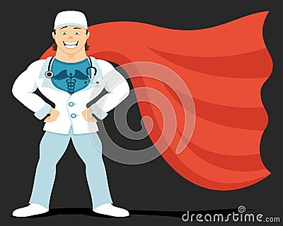 Super doctor in red raincoat Vector Illustration