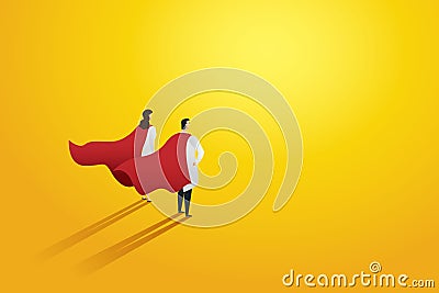 Super doctor two people professional red superhero cloak. Character set. Vector illustration Vector Illustration