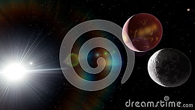 Super-earth planet, realistic exoplanet, planet suitable for colonization, earth-like planet in far space, planets background 3d r Stock Photo