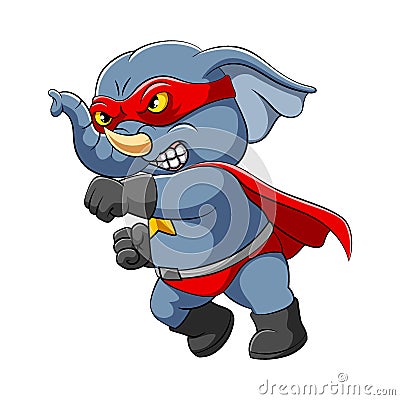 The super elephant is stepping with the punch pose by wearing red mask and robe Vector Illustration