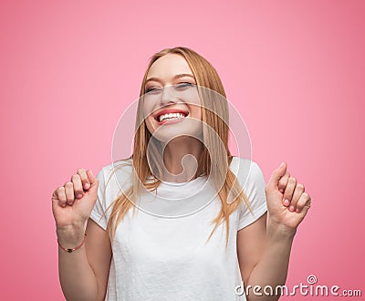 Super excited woman in anticipation Stock Photo
