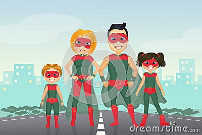 Super family Cartoon Illustration