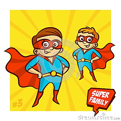 Super Family. Father and Son Superheroes. Vector Illustartion Vector Illustration