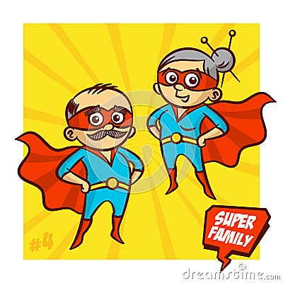 Super Family. Grandfather and Grandmother Superheroes. Vector Illustartion Vector Illustration