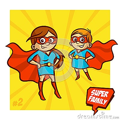 Super Family. Mother and Daughter Superheroes. Vector Illustartion Vector Illustration