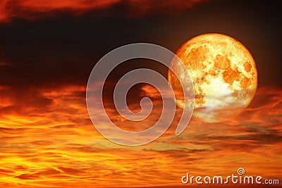 Super full blood moon back sunset hot red orange cloud Stock Photo