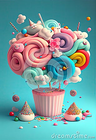 super fun cute candy for kids , surreal. Ai Generative Stock Photo