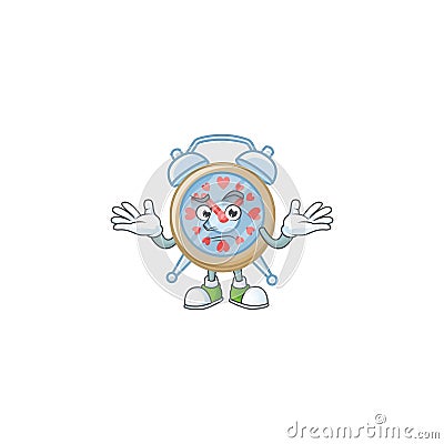 Super Funny Grinning clock love mascot cartoon style Vector Illustration