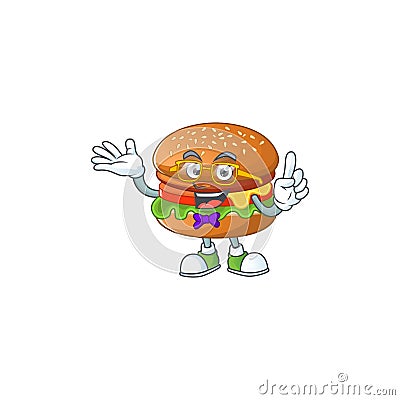 Super Funny hamburger in nerd mascot design style Vector Illustration