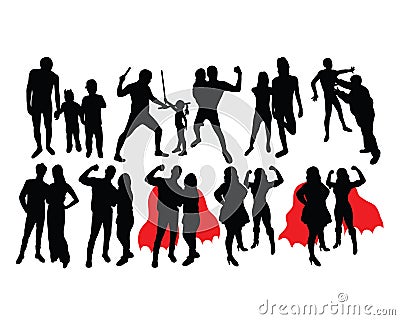 Super Girl Activity Silhouettes Stock Photo