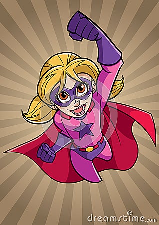 Super Girl Flying Ray Light Background Vector Illustration