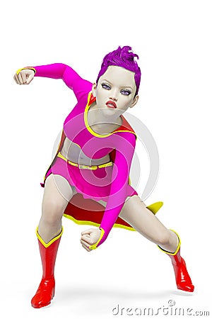 Super girl is ready for action in white background Cartoon Illustration