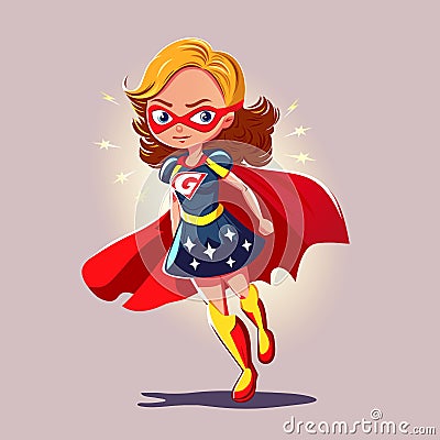 Super girl wearing a red mask and a red cloak Vector Illustration