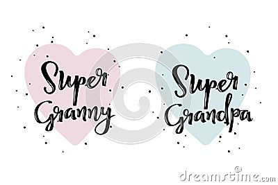 Super granny and Super grandpa. Superhero cute handwritten poster. Vector Illustration