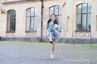Super happy fun time. Happy child enjoy marching outdoors. Happy childhood. Energetic and happy kid. Summer vacation Stock Photo