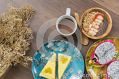 Super healthy breakfast set Stock Photo