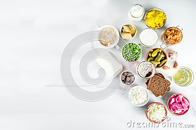 Super Healthy Probiotic Fermented Food Sources Stock Photo