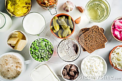 Super Healthy Probiotic Fermented Food Sources Stock Photo