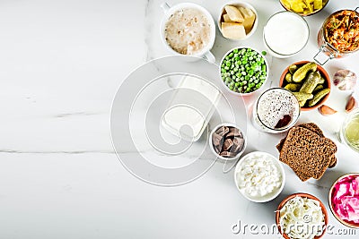 Super Healthy Probiotic Fermented Food Sources Stock Photo