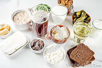 Super Healthy Probiotic Fermented Food Sources Stock Photo