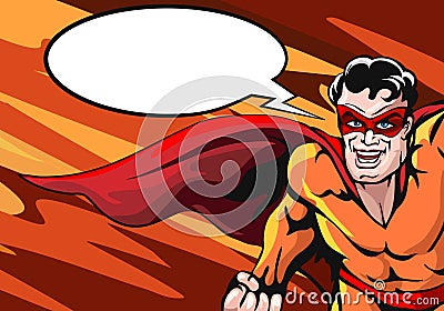 Super Hero with Empty Speech Bubble Cartoon Illustration